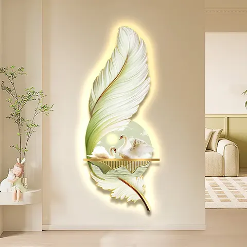 羽毛 单幅 装饰画 现代简约 客厅背景墙挂画 LED带灯画