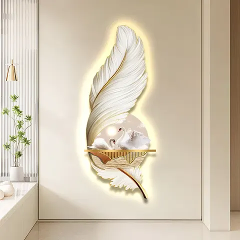羽毛 单幅 装饰画 现代简约 客厅背景墙挂画 LED带灯画