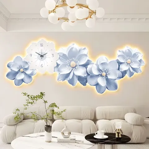 挂钟组合 单幅 装饰画 现代简约 客厅背景墙挂画 LED带灯画