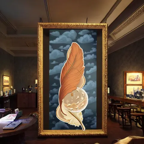羽毛 单幅 装饰画 现代简约 客厅背景墙挂画 LED带灯画