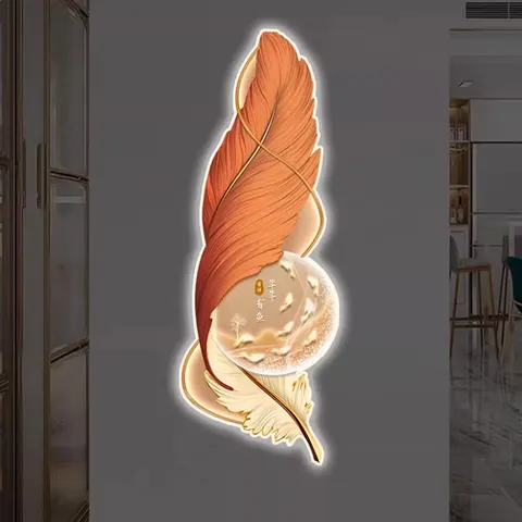 羽毛 单幅 装饰画 现代简约 客厅背景墙挂画 LED带灯画