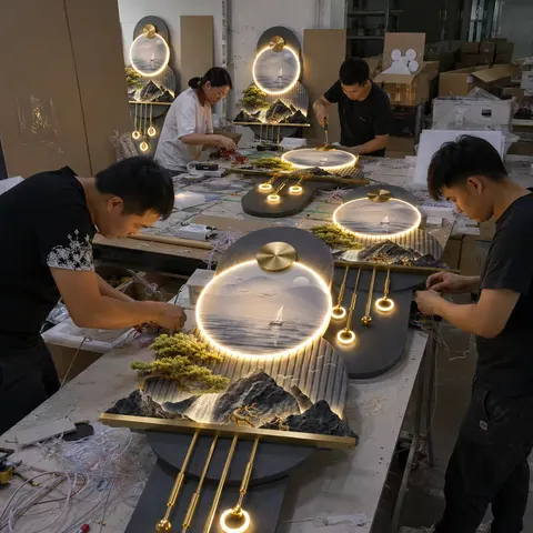 山水 单幅 装饰画 现代简约 玄关背景墙挂画 LED带灯画
