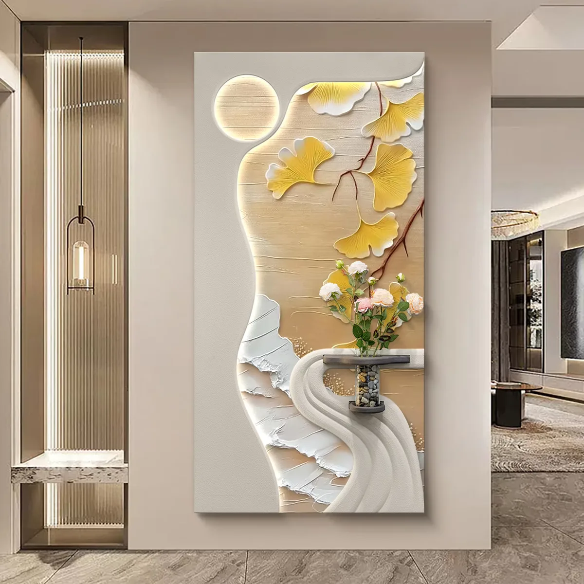 繁花 单幅 装饰画 现代简约 玄关背景墙挂画 LED带灯画