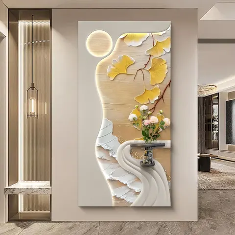 繁花 单幅 装饰画 现代简约 玄关背景墙挂画 LED带灯画
