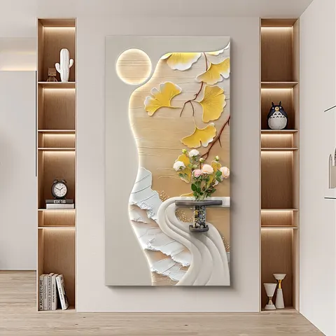 繁花 单幅 装饰画 现代简约 玄关背景墙挂画 LED带灯画