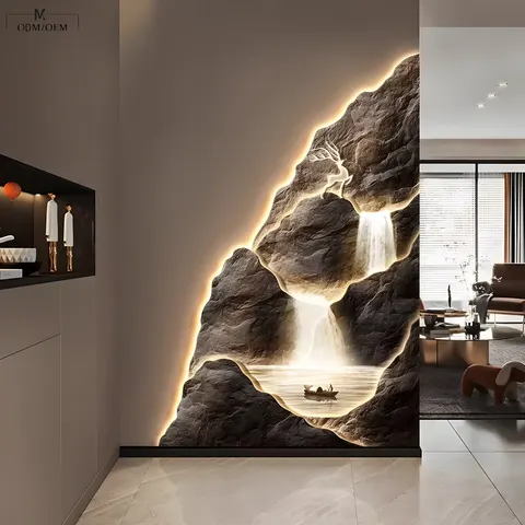 山水 单幅 装饰画 轻奢风 客厅背景墙挂画 LED带灯画
