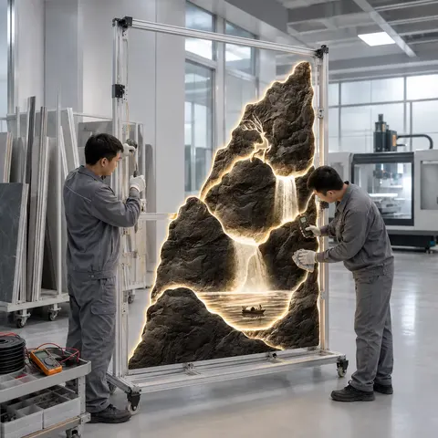 山水 单幅 装饰画 轻奢风 客厅背景墙挂画 LED带灯画