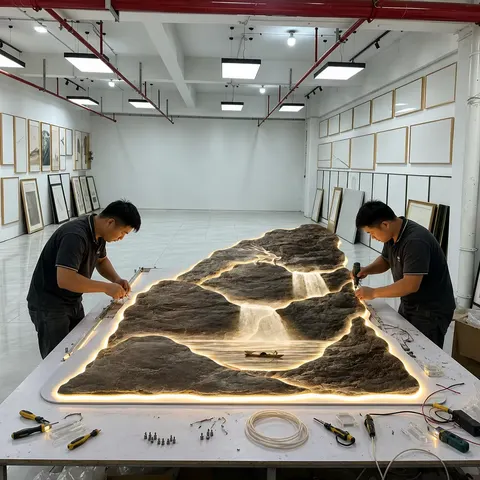 山水 单幅 装饰画 轻奢风 客厅背景墙挂画 LED带灯画
