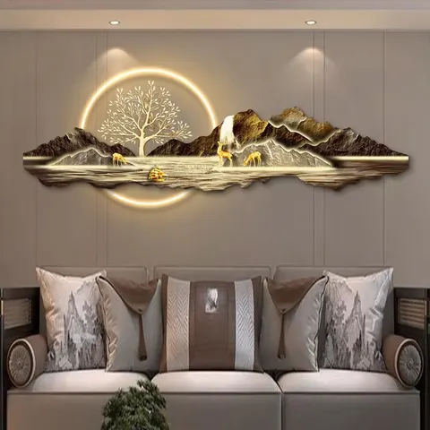 抽象 单幅 装饰画 现代简约 客厅背景墙挂画 LED带灯画
