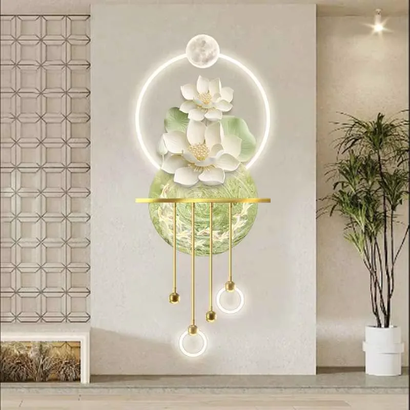 荷花 单幅 装饰画 现代简约 客厅背景墙挂画 LED带灯画