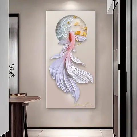 锦鲤 单幅 装饰画 现代简约 玄关背景墙挂画 砂岩浮雕