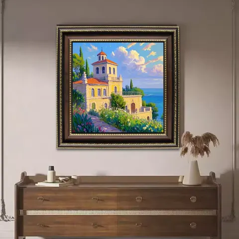 山水 单幅 装饰画 欧式 客厅背景墙挂画 手绘油画