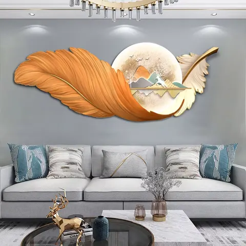 羽毛 单幅 装饰画 现代简约 客厅背景墙挂画 LED带灯画