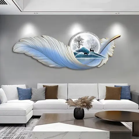 羽毛 单幅 装饰画 现代简约 客厅背景墙挂画 LED带灯画