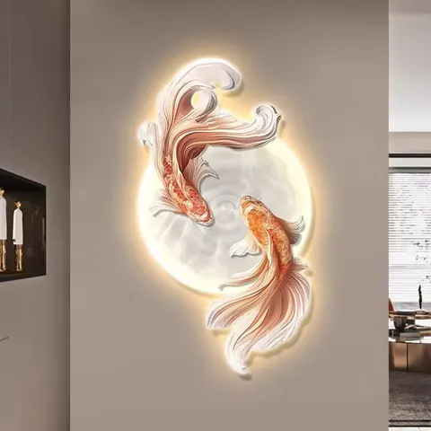 锦鲤 单幅 装饰画 现代简约 客厅背景墙挂画 LED带灯画