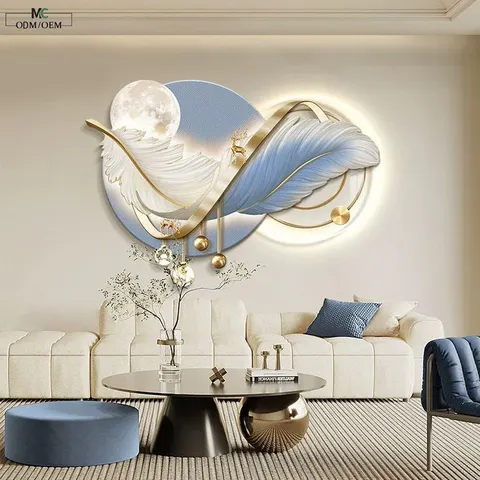 羽毛 单幅 装饰画 轻奢风 客厅背景墙挂画 LED带灯画