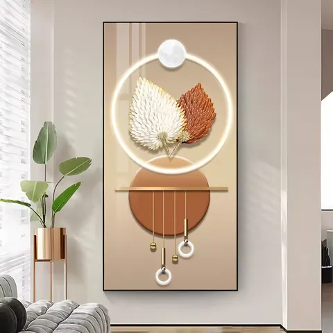 羽毛 单幅 装饰画 现代简约 客厅背景墙挂画 LED带灯画