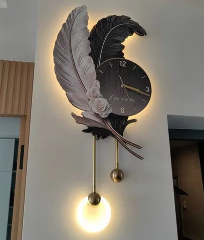 羽毛 单幅 装饰画 轻奢风 客厅背景墙挂画 挂钟