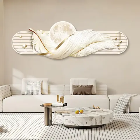 羽毛 单幅 装饰画 奶油风 客厅背景墙挂画 LED带灯画
