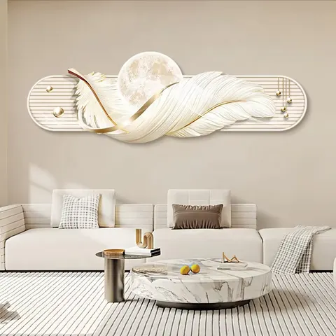 羽毛 单幅 装饰画 奶油风 客厅背景墙挂画 LED带灯画