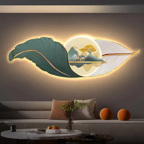 羽毛 单幅 装饰画 现代简约 客厅背景墙挂画 LED带灯画