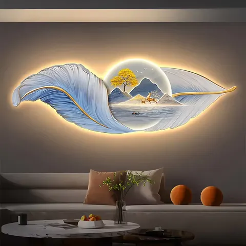 羽毛 单幅 装饰画 现代简约 客厅背景墙挂画 LED带灯画