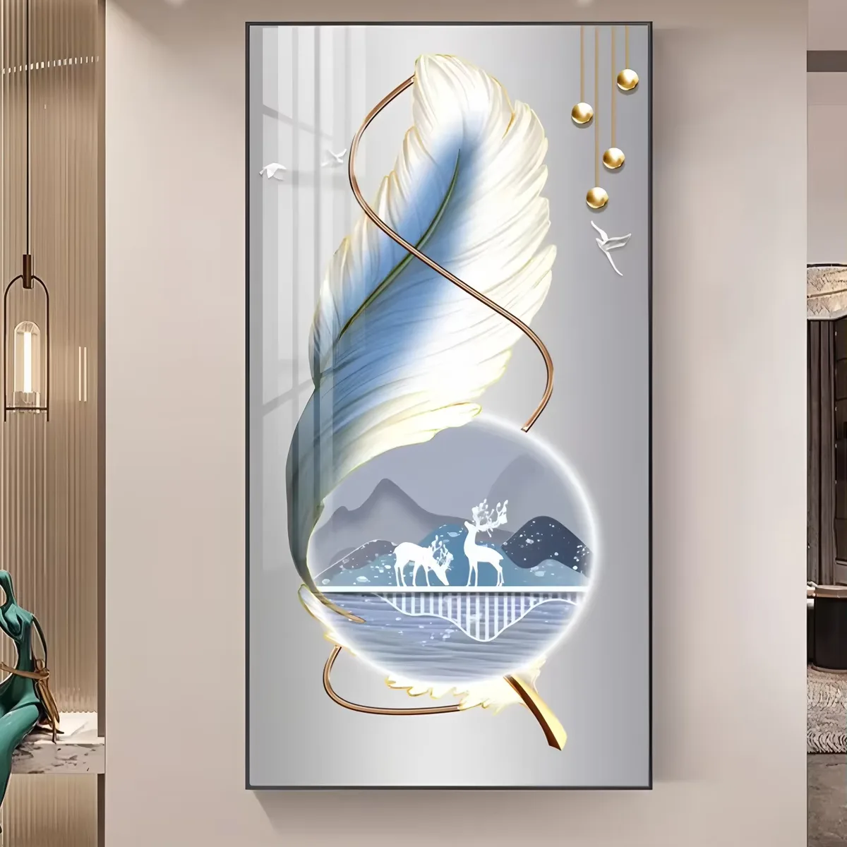 羽毛 单幅 装饰画 现代简约 客厅背景墙挂画 LED带灯画