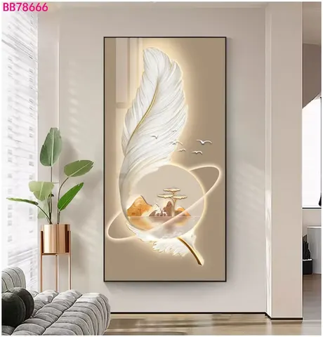 羽毛 单幅 装饰画 现代简约 客厅背景墙挂画 LED带灯画