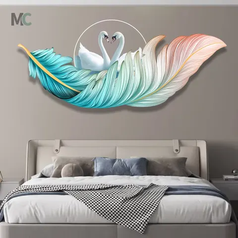 羽毛 单幅 装饰画 现代简约 卧室背景墙挂画 LED带灯画