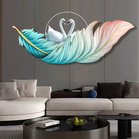 羽毛 单幅 装饰画 现代简约 卧室背景墙挂画 LED带灯画