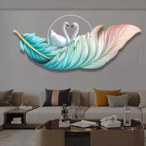 羽毛 单幅 装饰画 现代简约 卧室背景墙挂画 LED带灯画