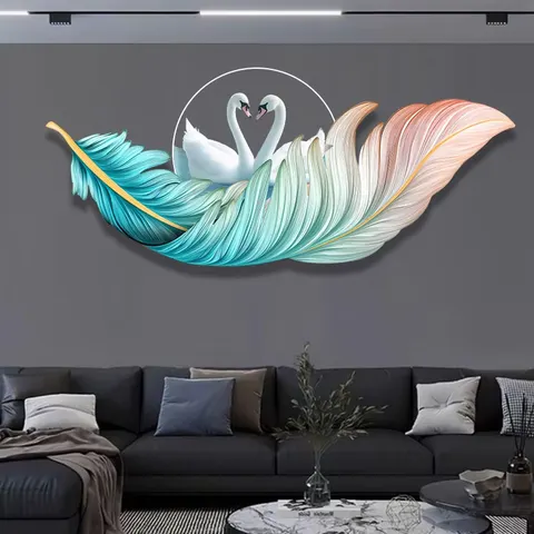羽毛 单幅 装饰画 现代简约 卧室背景墙挂画 LED带灯画