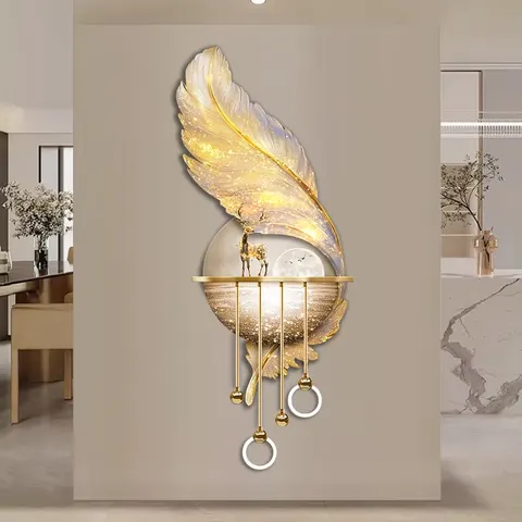 羽毛 单幅 装饰画 轻奢风 玄关背景墙挂画 LED带灯画