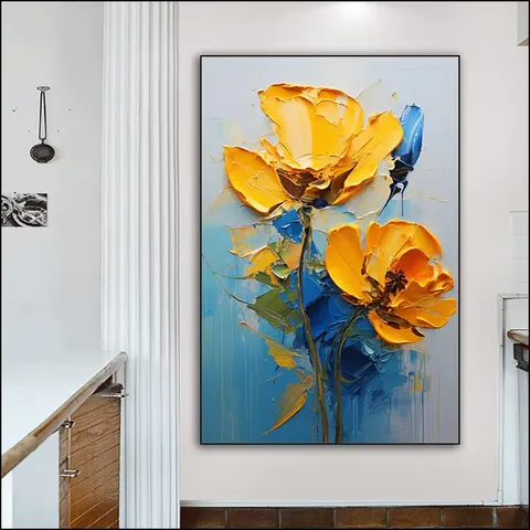 繁花 单幅 装饰画 现代简约 玄关背景墙挂画 手绘油画