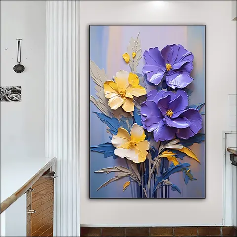 繁花 单幅 装饰画 现代简约 玄关背景墙挂画 手绘油画