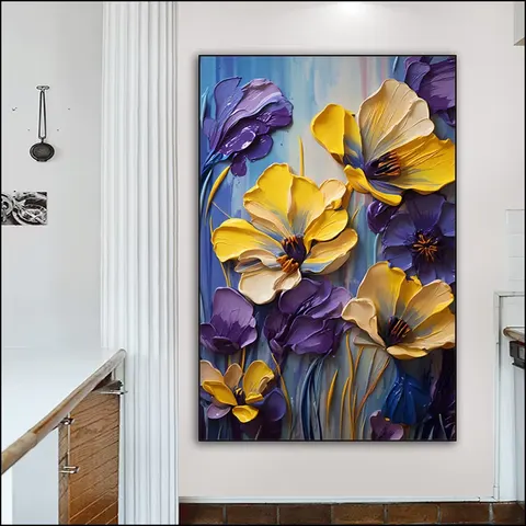 繁花 单幅 装饰画 现代简约 玄关背景墙挂画 手绘油画