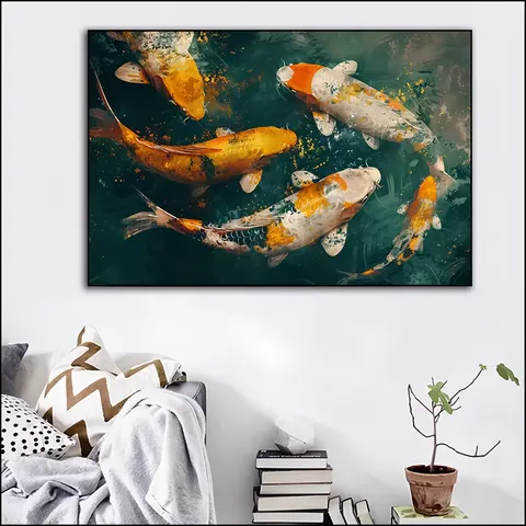 锦鲤 单幅 装饰画 新中式 玄关背景墙挂画
