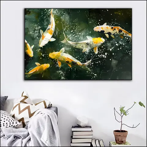 锦鲤 单幅 装饰画 新中式 玄关背景墙挂画