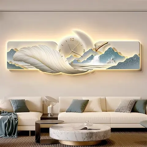 羽毛 单幅 装饰画 轻奢风 客厅背景墙挂画 LED带灯画