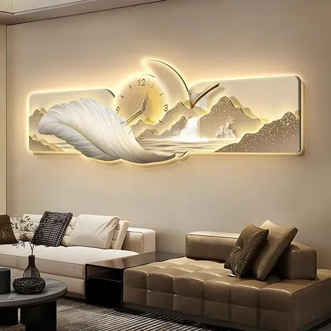 羽毛 单幅 装饰画 轻奢风 客厅背景墙挂画 LED带灯画
