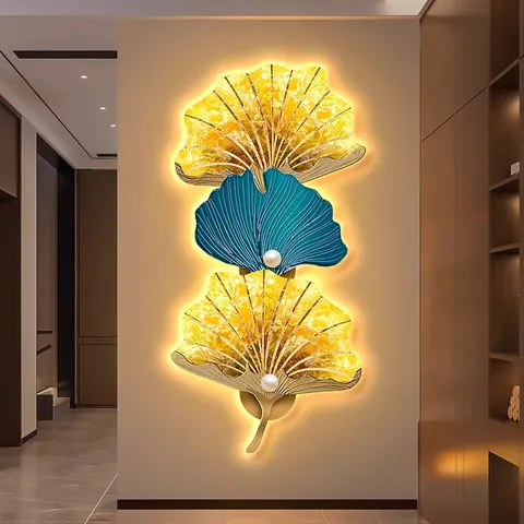 银杏 单幅 装饰画 轻奢风 玄关背景墙挂画 LED带灯画