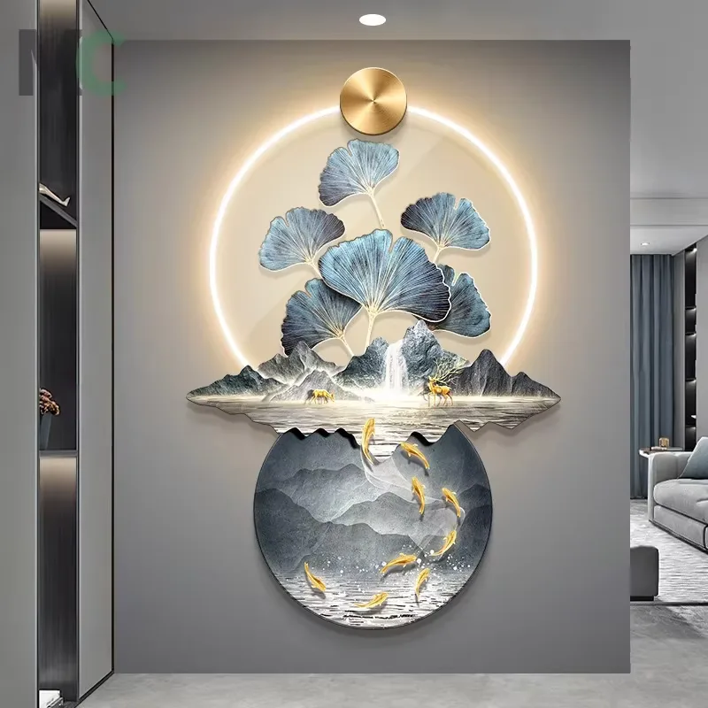 银杏 单幅 装饰画 现代简约 玄关背景墙挂画 LED带灯画