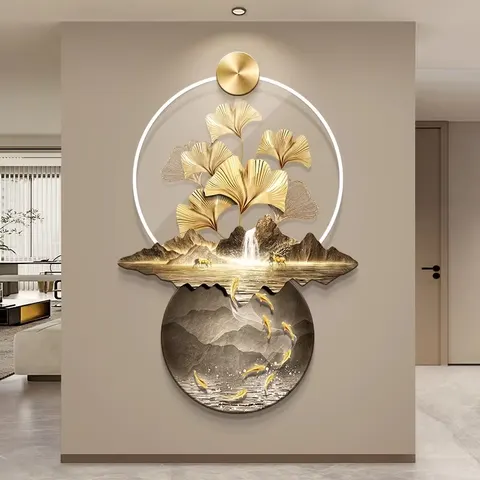 银杏 单幅 装饰画 现代简约 玄关背景墙挂画 LED带灯画