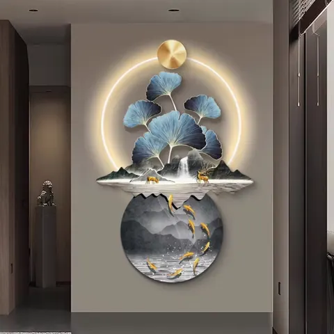 银杏 单幅 装饰画 现代简约 玄关背景墙挂画 LED带灯画