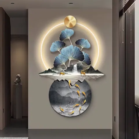银杏 单幅 装饰画 现代简约 玄关背景墙挂画 LED带灯画