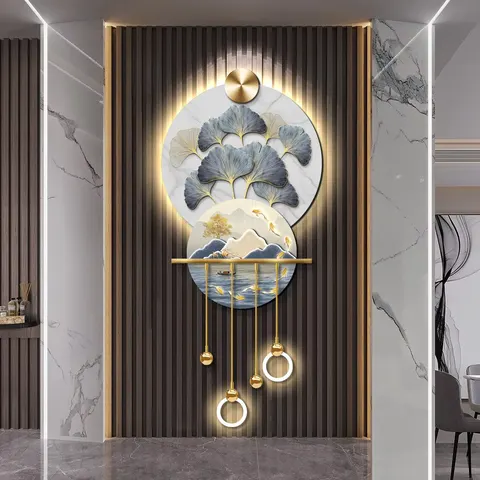 锦鲤 单幅 装饰画 现代简约 客厅背景墙挂画 LED带灯画