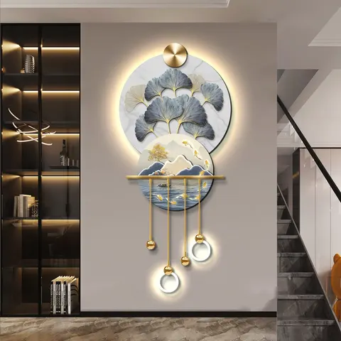 锦鲤 单幅 装饰画 现代简约 客厅背景墙挂画 LED带灯画