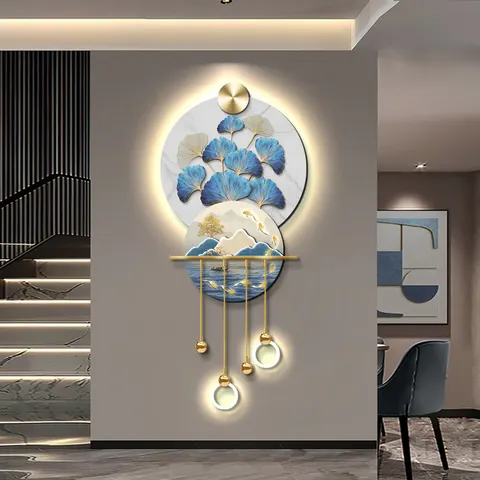 锦鲤 单幅 装饰画 现代简约 客厅背景墙挂画 LED带灯画