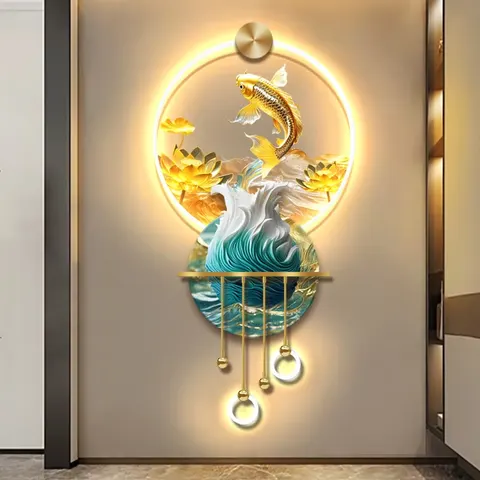 锦鲤 单幅 装饰画 轻奢风 客厅背景墙挂画 LED带灯画