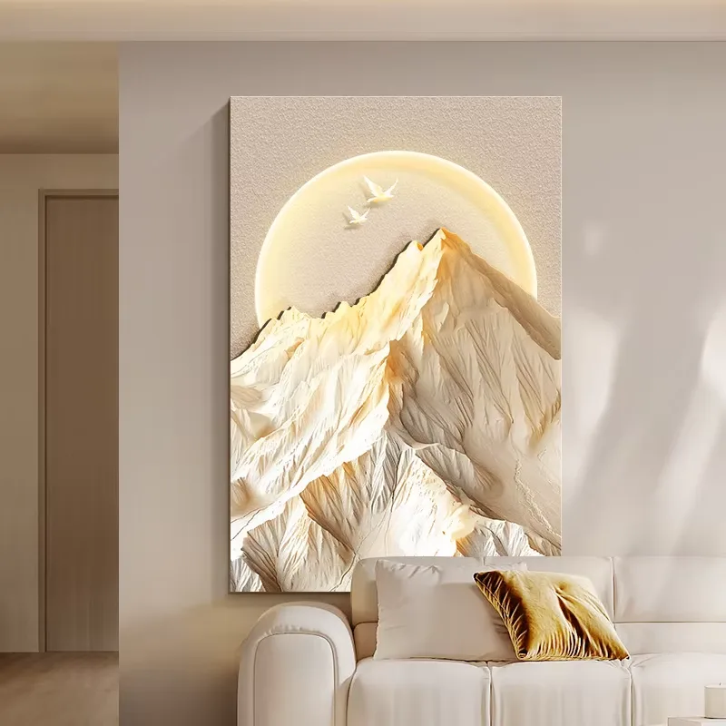山水 单幅 装饰画 轻奢风 玄关背景墙挂画 LED带灯画